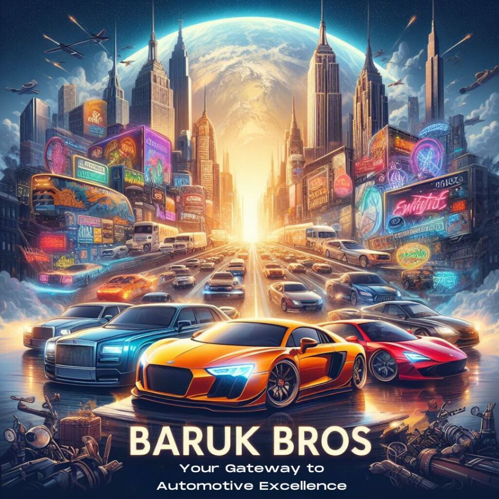 Baruk Bros Auto Exports Association's poster of a city with cars and buildings